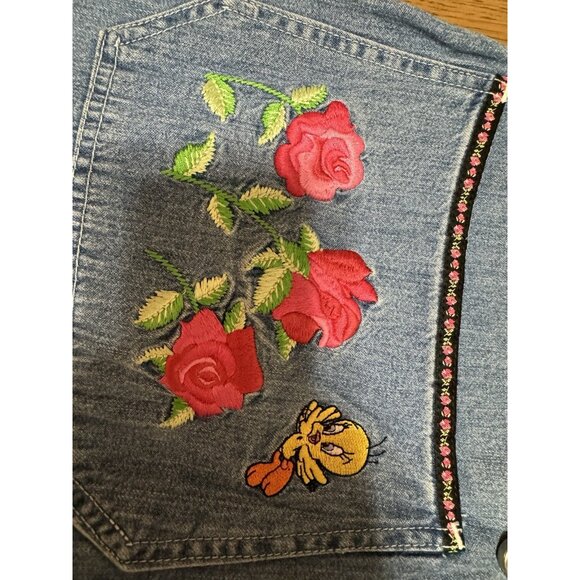 Tweety‎ Bird Overall Denim Dress Woman Size Medium Warner Bros Embroidered 90's - Picture 6 of 16